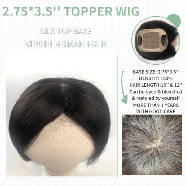 Vlasy 2.75*3.5'' 150% Density Silk Top Base Hair Topper Fine Mono Net With Clip In Hair Toupee Remy Hairpiece Natural Color
