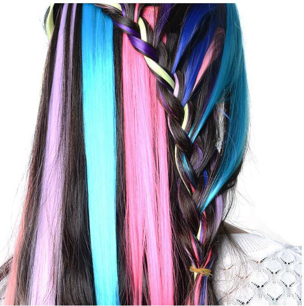 10pcs Synthetic Long Straight Colorsful 55cm Hair Pieces Synthetic Hair Color Strips Single Clip In One Piece Hair Extensions Clip