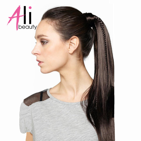 ALI BEAUTY 60g Thick Human Hair Ponytail Wrap Around Horsetail Clips-In Straight Machine Made Remy Hair