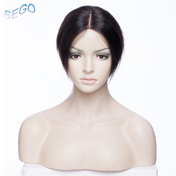 SEGO 6 Inch Straight Fine Mono Hair Topper Toupee For Women Pure Color Human Hair Pieces Clip in Toupee Hairpieces 150% Density