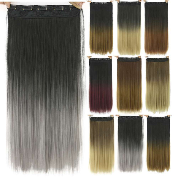 Fashion Dyed Gradient Multicolor High Temperature Silk Straight Hair Clip T Color Hair Extension Hair Piece jooyoo