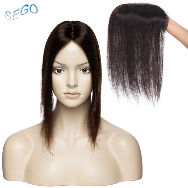 SEGO 12 inches Straight Silk Base Hair Topper Toupee For Women Natural Color Hair Piece Clip In Extensions Non-Remy hair30G