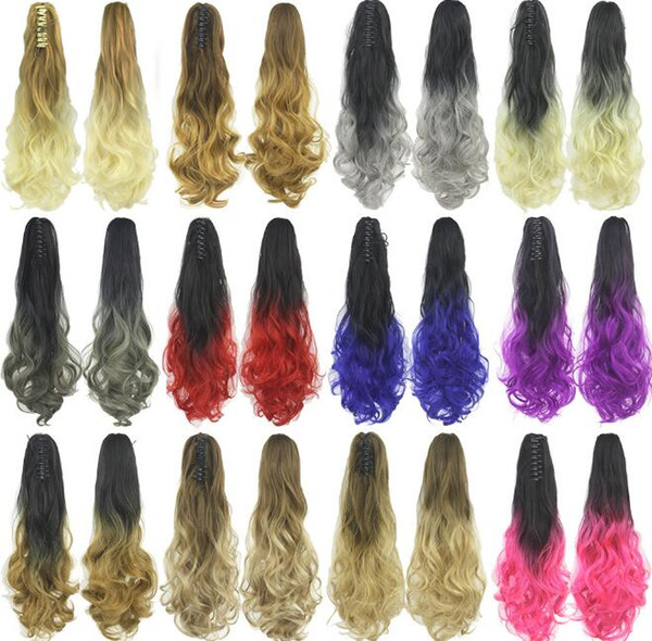 Europe and the United States hot hair gradation color curly hair 15 color dyeing clip ponytail grandma ash hair extension support wholesale