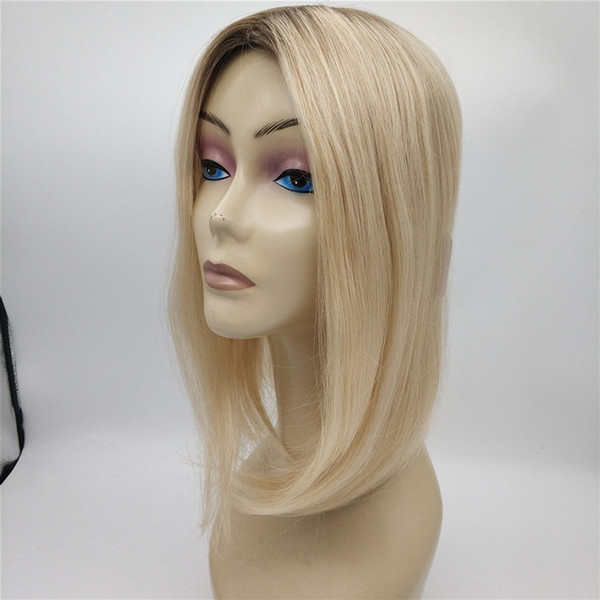 High Quality Ombre Brown to Blonde Color Silk Base With Fish Net Virgin Human Hair Toppers for Women