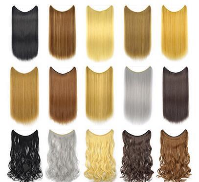 24 inches straight curly Clip on Wire Fish Line Hair Extensions Secret Invisible Wire One Piece for Ombre Hair Synthetic Hairpiece