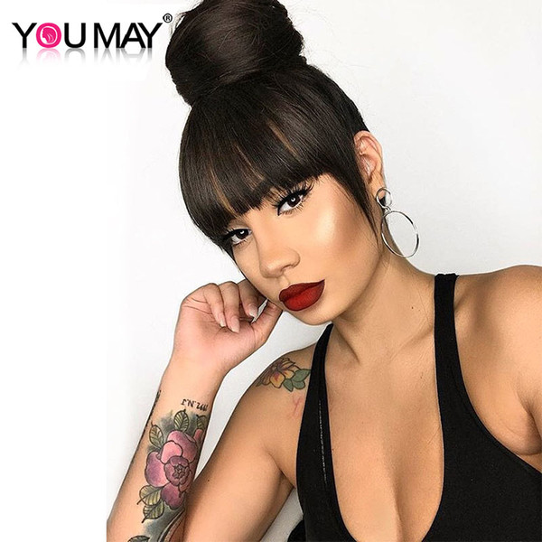 Brazilian Human Hair Blunt Bangs Clip In Human Hair Extension Natural Black 100% Virgin Products You May