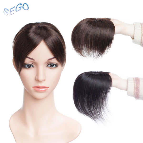 SEGO 6 Inches 7*8 Mono and PU Straight Hair Topper Toupee For Women Pure Color Hair Pieces With 2 Clip-in Non-Remy Pieces