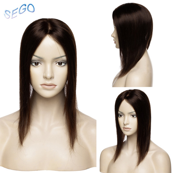 SEGO 12 Inches Straight Intermediate Silk Base Hair Topper Pure Color Toupee Hairpieces for Women 100% Real Human Hair 60g