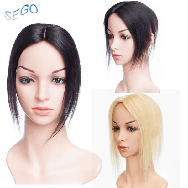 SEGO 10Inch 6*9cm Straight Pure Color Hair Topper Toupee For Women Double Knots Hair Pieces Non-remy Hair110%density