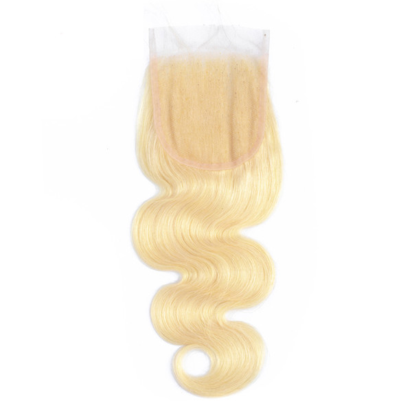 Top quality my queen brazlian human hair 613 blonde color 4*4 Swiss hd lace closure frontal body wave with baby hair