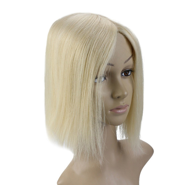 Full Shine Silk Base Invisible Hair Piece With Clips 100% Remy Human Hair Crown Extensions Mono Topper #613 13*13cm