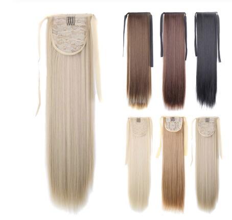 22inches Silky Straight Synthetic Clip in Drawstring Ponytail Hairpieces for Women Hair Extension High Temperature Fiber