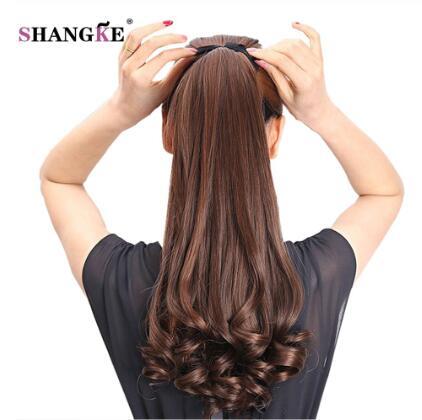 22'' Long Curly Synthetic Ponytail Light Brown Drawstring Clip In Ponytail Hair Extensions Heat Resistant Hair Tail