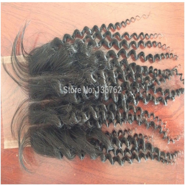 Kinky Curly Lace Closure Bleached Knots 8A Brazilian Human Hair Closure Free Middle Three Part 4x4 curly Lace Closure