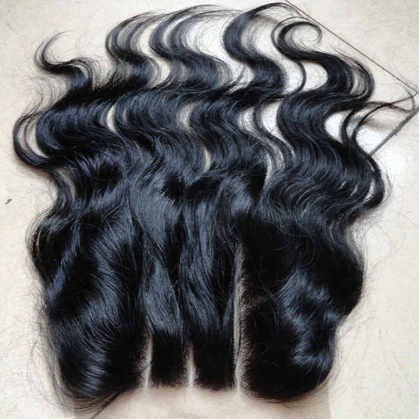 7A quality virgin brazilian hair 3 part body wave lace closure 4*4 natural color bleached knots fast free shipping by DHL