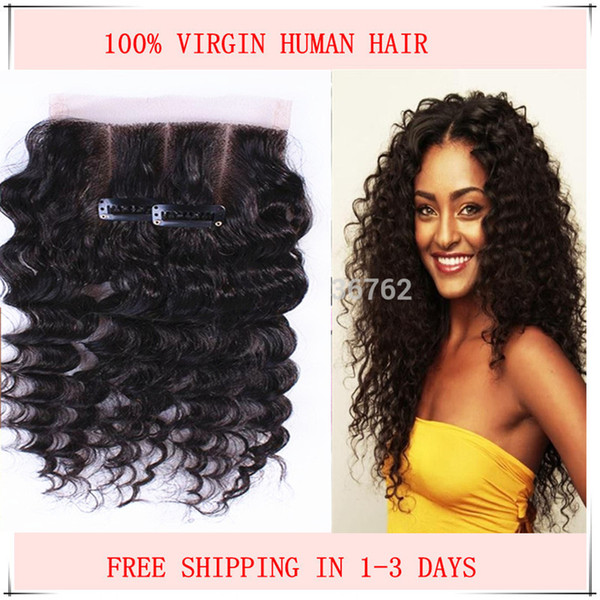 Free/Middle/3 Part peruvian Lace Closure Bleached Knots, peruvian deep Wave Closure Top grade 4x4 lace closure Virgin Human Hair