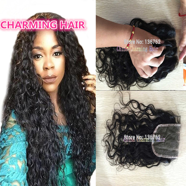 4X4 Brazilian Water Wave Human Hair Closure 3 wavy part 8A Mink Brazilian Lace Closure Wet and Wavy Bleached Knots