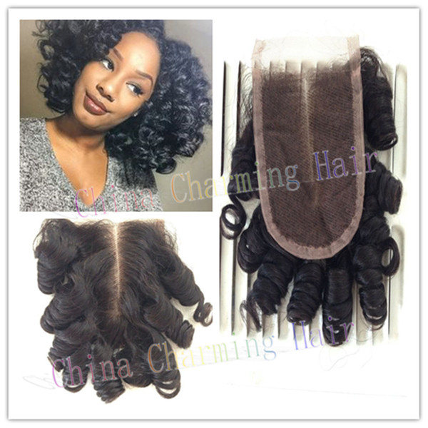 7A Unprocessed Mongolian Virgin Hair Closure 10-20Inch Freestyle Spiral Curl Lace Closure 4x4 Middle Part Funmi Hair Closure