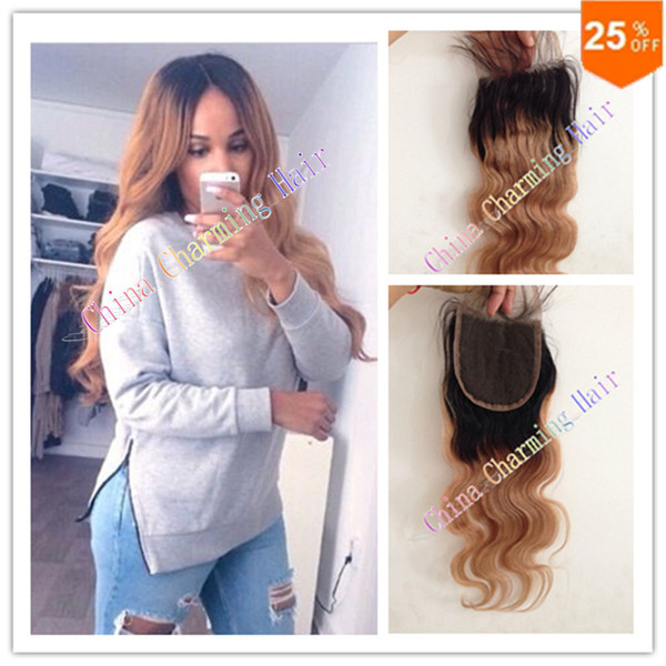 Cheap Lace Frontal Closure Peruvian Body Wave Closure 8a Ombre Body Wave Closures 4*4 Inch Peruvian Ombre Body Wave Free Part