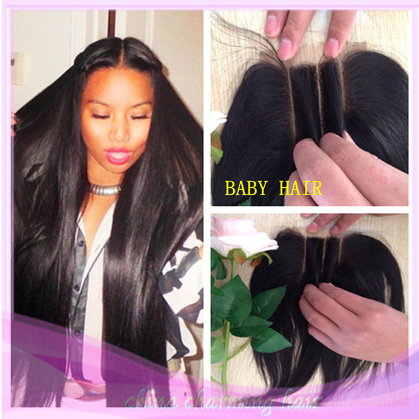 Peruvian Lace Closure 4*4 three Part Lace Closure with baby hair Peruvian Virgin Hair straight Human Hair Closure