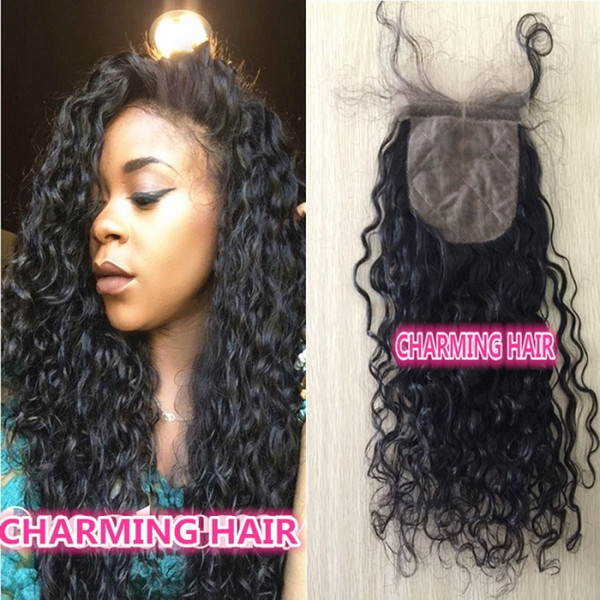 Water Wave Wet and Wavy Silk Base Closure 4x4 natural black human hair silk closure