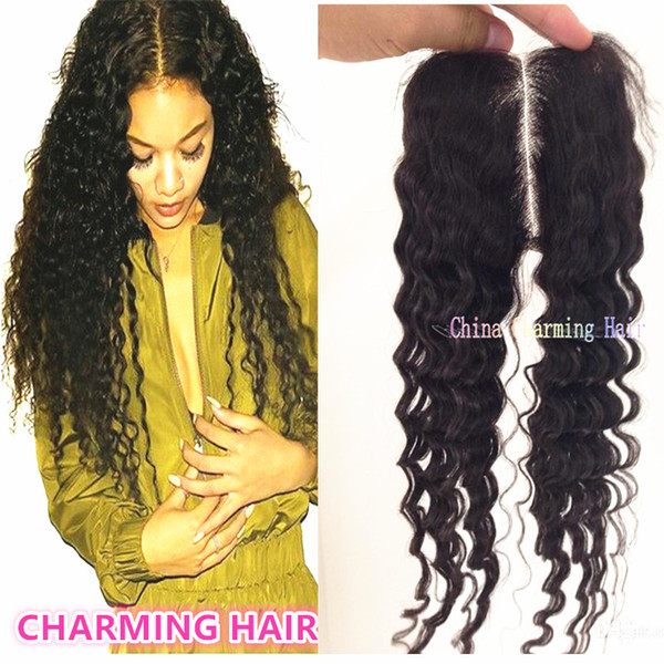 Brazilian Deep wave Lace Closure Bleached Knots Human Hair 4x4 Lace Top Closure Piece Middle part deep wave hair closure FreeShipping