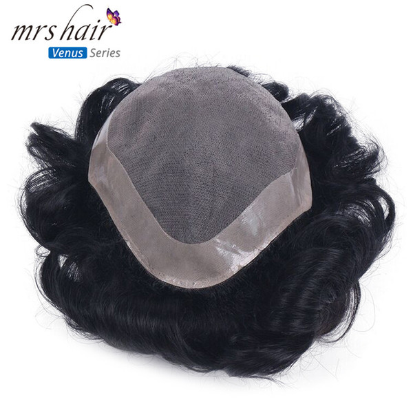 MRS HAIR Mens Toupee 100% Remy Human Hair Lace Thin PU Replacement System Toupees Men