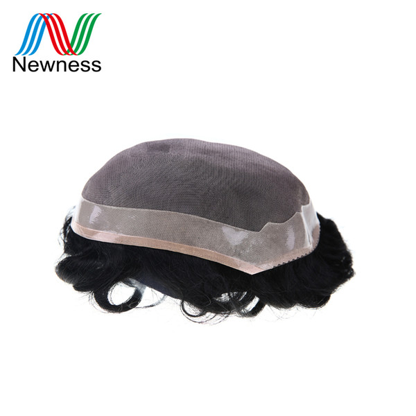 NEWNESS Toupee Durable Remy Human Hair Men Toupee Lace PU Men Hair System for Mono Net Base PU Can Cut