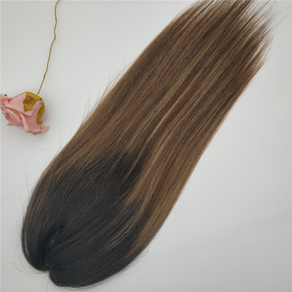 Customized Balayage Black to Honey Blonde Color Mono Lace With Pu Around Human Hair Toppers for Thinning Hair Women