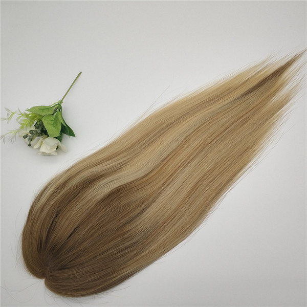 Customized Balayage Brown to Honey Blonde Color Mono Lace With Pu Around Human Hair Toppers for Thinning Hair Women