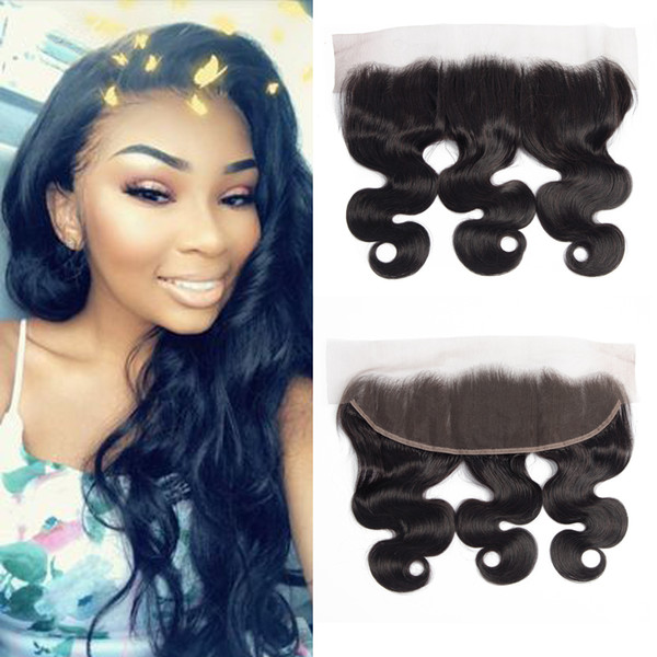 Dressmaker 3pcs Brazilian Human Hair 13x4 Body Wave Lace Frontal Human Hair Free Part Lace Closure Natural Color