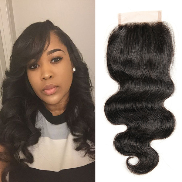 Dressmaker 3 Pieces Lace Frontal Closure Malaysian Nature Black Body Wave Human Hair Extensions 4x4 Free Part Lace Closure