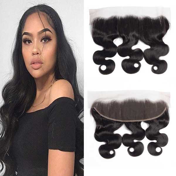 Dressmaker 13x4 Ear to Ear Pre Plucked Lace Frontal Closure with Baby Hair India Remy Human Hair 5pcs