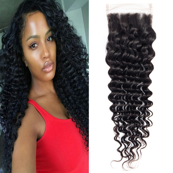 Dressmaker Peruvian Deep Curly 3 Pcs Lace Closure 4X4 inch Free Part Closure with Baby Hair Remy Human Hair Color 1b Free Shipping