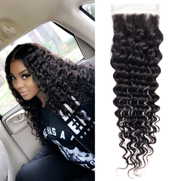 Dressmaker Indian Hair Deep Curly 5 Pieces Closure 8-18inches Non Remy Human Hair 4x4 Lace Closure Natural Color Free Part