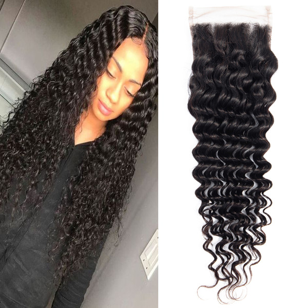 Dressmaker Malaysian Deep Curly Lace Closure 8-18 Inch Free Part 4x4 5 Pieces Swiss Lace Human Hair Closure Remy Hair Free Shipping