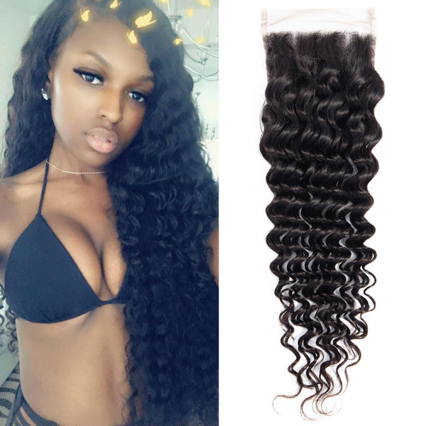 Dressmaker Hair Deep Curly Free Part Peruvian Virgin Human Hair Lace Closure 4