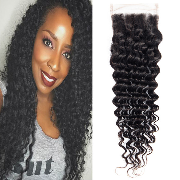 Dressmaker 3 Pcs 4x4 Indian Deep Curly 100% Human Hair Swiss Lace Closure Non Remy Hair 8-18 Inch Natural Color Free Shipping