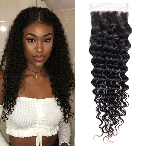 4X4 Malaysian 3 Pcs Deep Curly Swiss Lace Closure 100% Human Hair Free Part Lace Closure Dressmaker Remy Hair Free Shipping