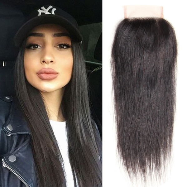 Dressmaker Straight Lace Frontal Closure 100% Unprocessed Indian Virgin Human Hair Free Part Closure with Baby Hair Natural Color