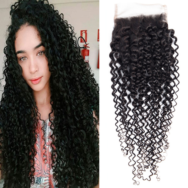 Dressmaker Lace Closure 4x4 Brazilian Kinky Curly Virgin Human Hair Lace Closure Free Part with Baby Hair Natural Color