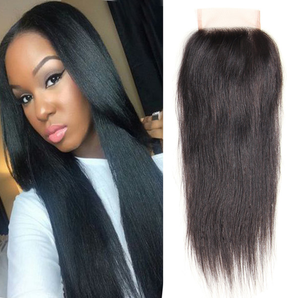 Dressmaker Lace Closure Human Hair Silky Straight 4x4 Free Part Closure with Baby Hair Brazilian Virign Non-Remy Hair Natural Color