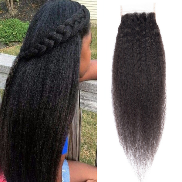 Dressmaker Virgin Malaysian Human Hair Lace Closure 4x4 Kinky Straight Closure with Baby Hair Natural Color Free Part