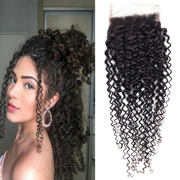 Dressmaker Brazilian Hair Kinky Curly Closure Human Hair 5 Pcs Lace Closure 4X4 Free Part With Baby Hair Natural Closure