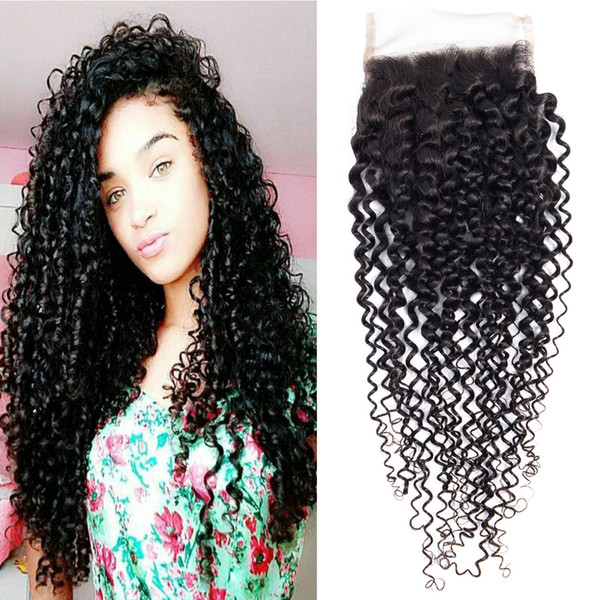 Dressmaker Hair Pre-colored 4x4 Lace Closure 5 Pcs Malaysian Kinky Curly 100% Human Hair Non Remy Hair 8-18 Inch Natural Color