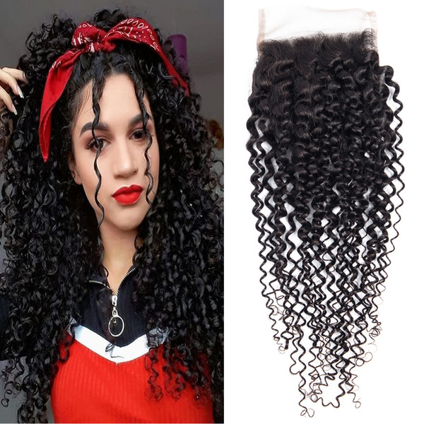 Dressmaker Malaysian Kinky Curly Hair 4X4 Free Part Lace Closure 100% Human Virgin Curly Hair Weave Natural Color