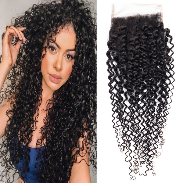 Dressmaker India Vigrin Curly Human Hair Lace Closure Free Part Kinky Curly 4x4 Lace closure with Baby Hair Natural Color