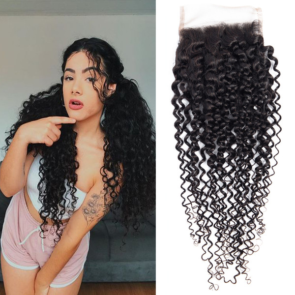 Dressmaker Products Indian Hair Kinky Curly 3PCS Lace Closure 100% Human Hair 4x4 Free Part With Baby Hair 