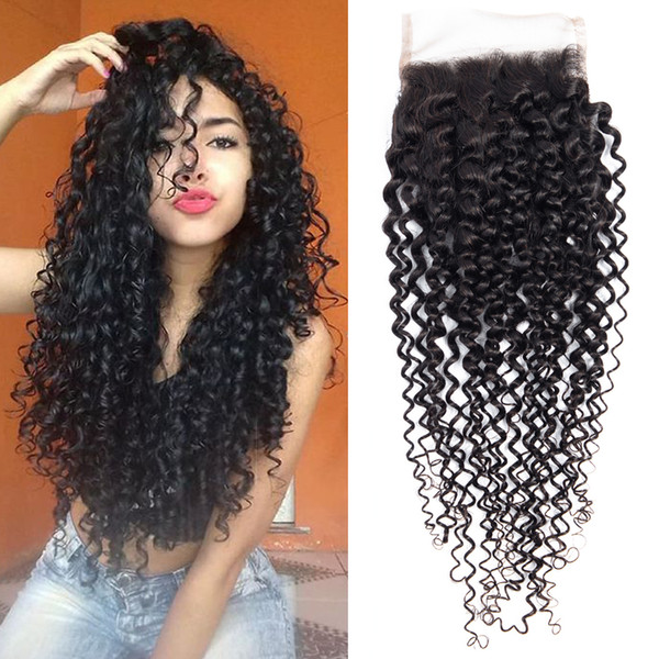 Dressmaker Kinky Curly 3pcs 4x4 Free Part Lace Closure Malaysian Human Hair Natural Color Closure With Baby Hair