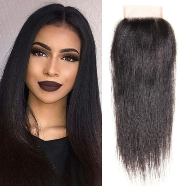 Dressmaker Straight Lace Closure 4x4 Free Part with Baby Hair Natural Color 100% Unprocessed Brazilian Virgin Human Hair 3 pcs